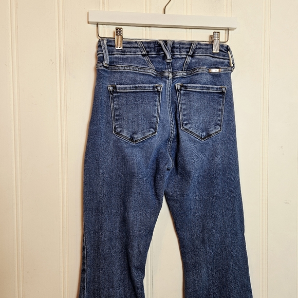 Kancan High Rise Flare Jeans Womens 27 7 Blue Denim Dark Wash Stretchy Boho Chic - Picture 7 of 15